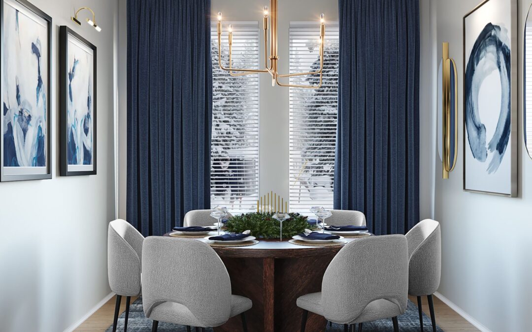 Fabulous feminine drapes for your blue dining room