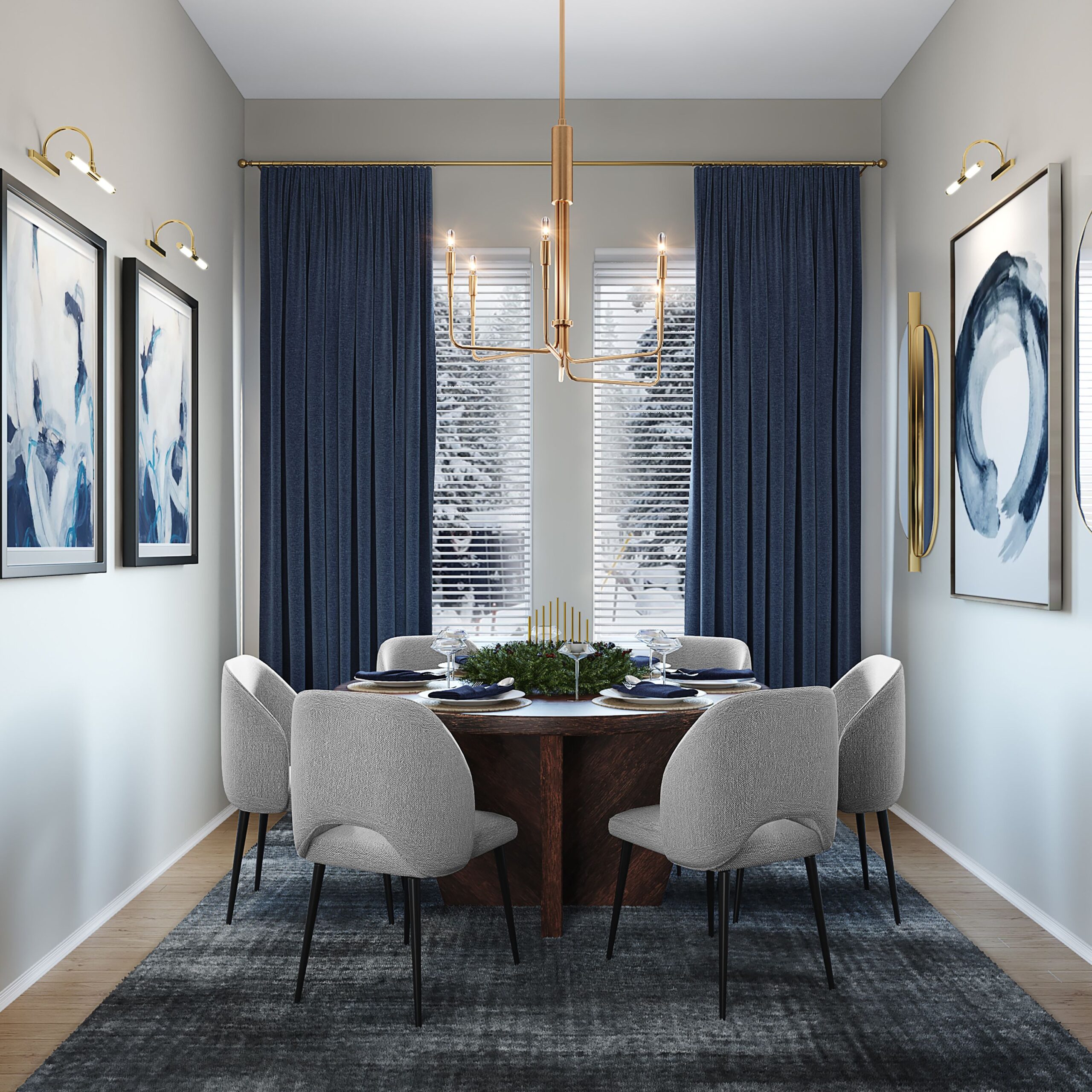 Fabulous feminine drapes for your blue dining room